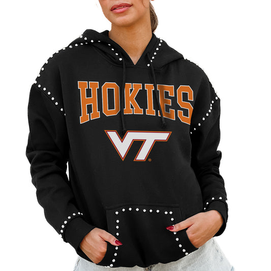 Women's Gameday Couture  Black Virginia Tech Hokies Studded Pullover Hoodie