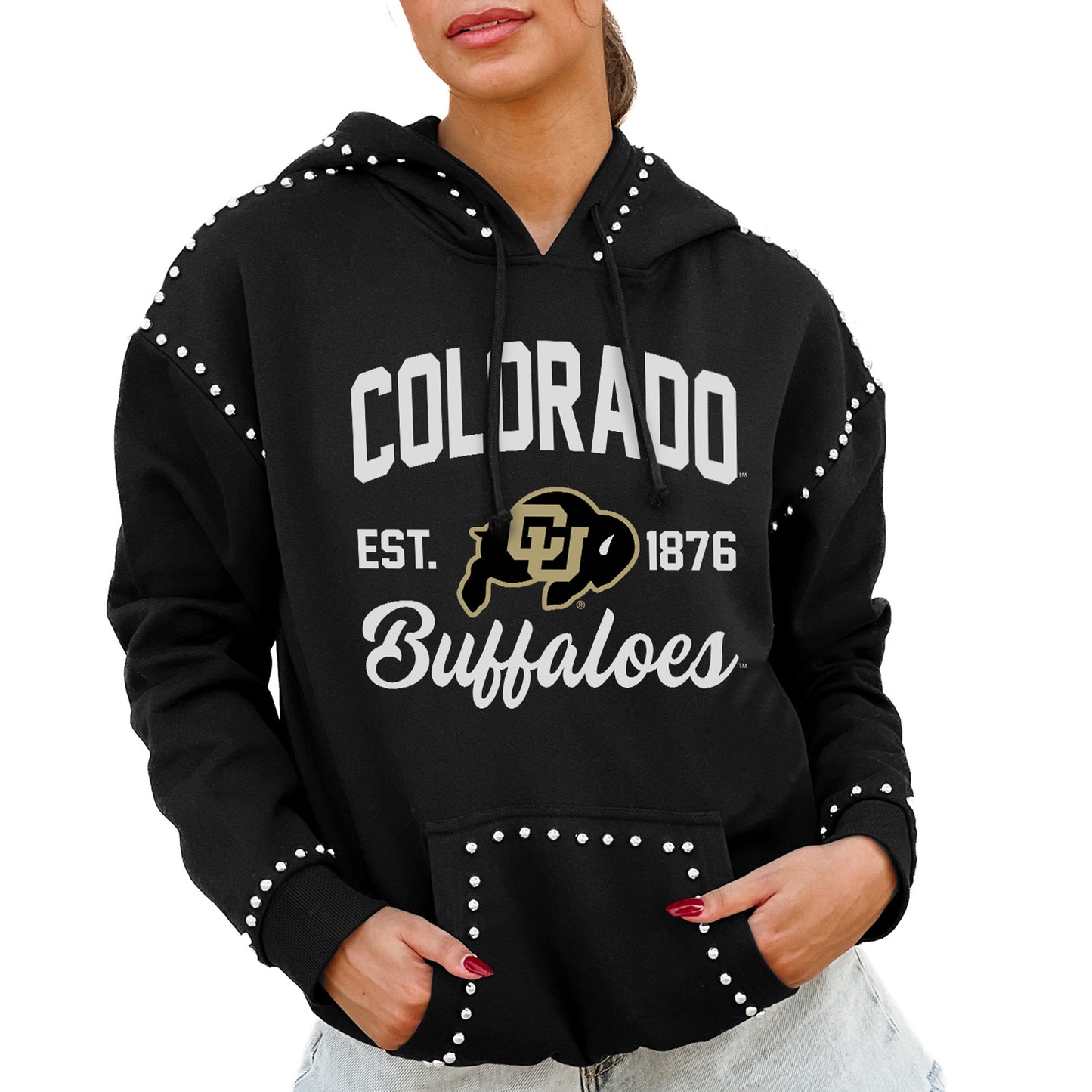 Women's Gameday Couture  Black Colorado Buffaloes Studded Pullover Hoodie