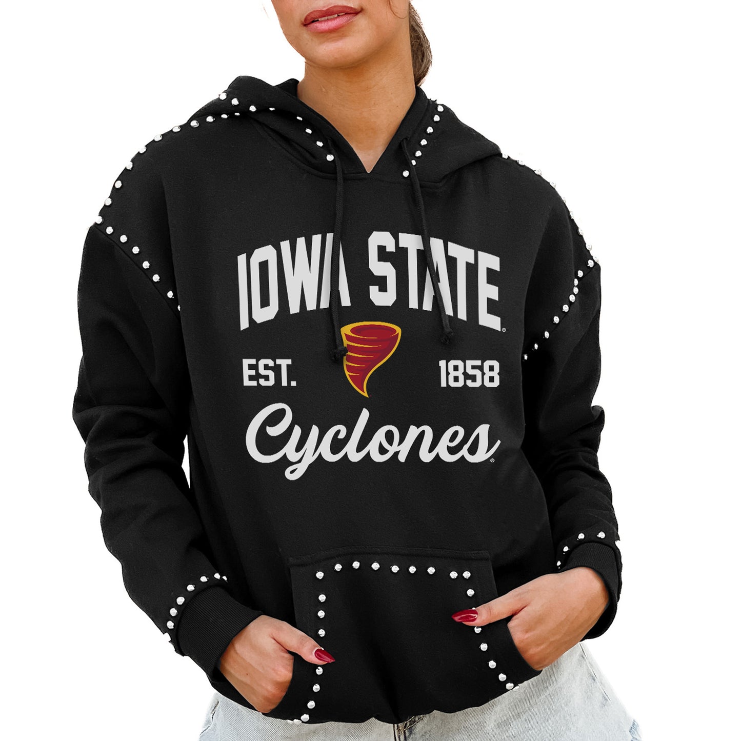 Women's Gameday Couture  Black Iowa State Cyclones Studded Pullover Hoodie