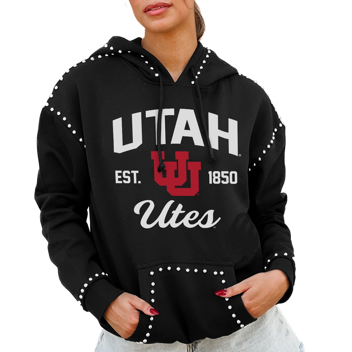 Women's Gameday Couture  Black Utah Utes Studded Pullover Hoodie