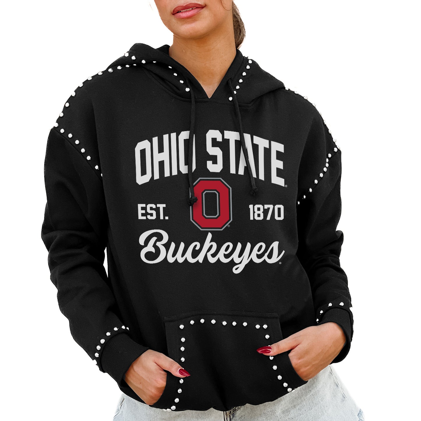 Women's Gameday Couture  Black Ohio State Buckeyes Studded Pullover Hoodie