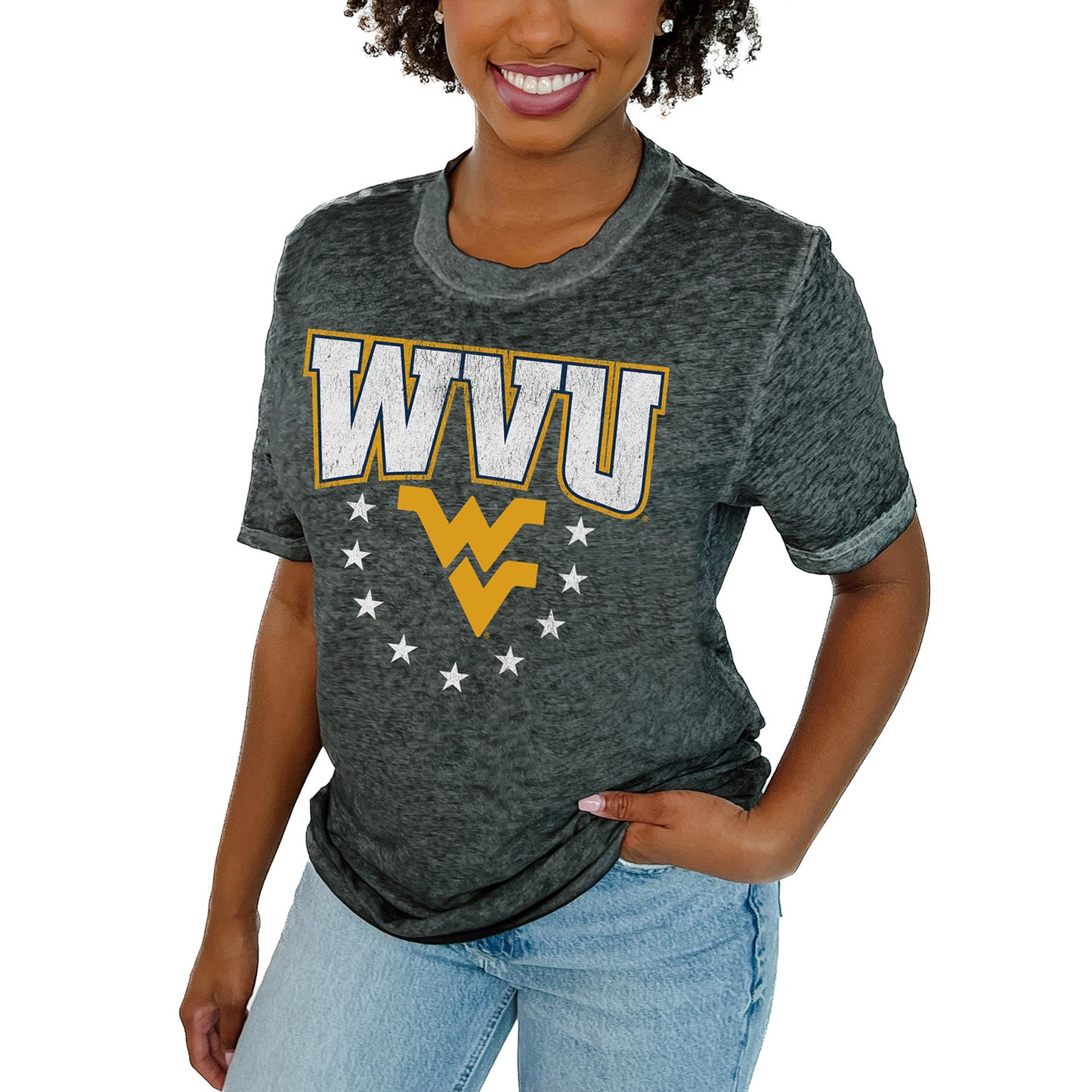 Women's Gameday Couture  Charcoal West Virginia Mountaineers Sprint Burnout T-Shirt