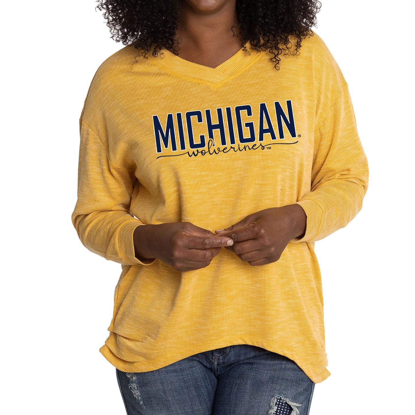 Women's Maize Michigan Wolverines Bailey V-Neck Long Sleeve T-Shirt