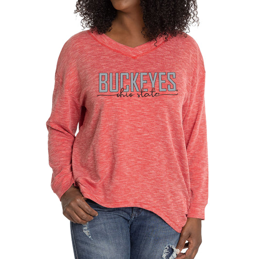 Women's  Scarlet Ohio State Buckeyes Bailey V-Neck Long Sleeve T-Shirt