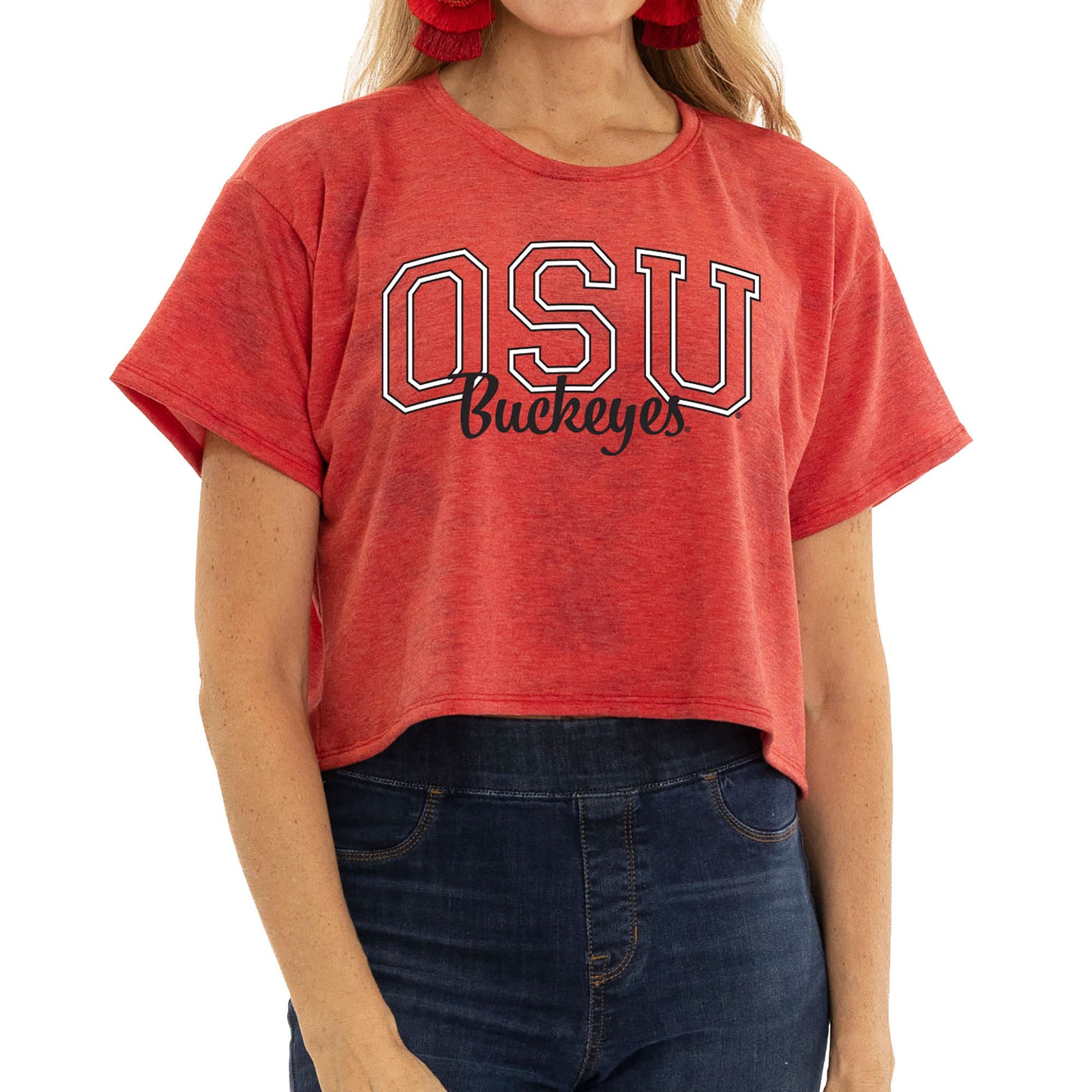 Women's  Scarlet Ohio State Buckeyes Kimberly Cropped Tie-Dye T-Shirt