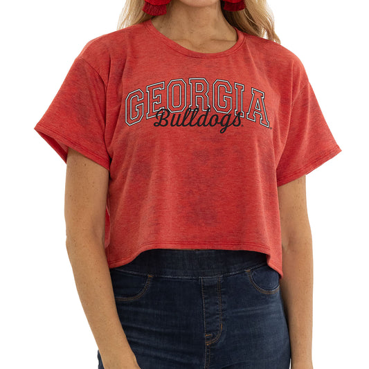 Women's  Red Georgia Bulldogs Kimberly Cropped Tie-Dye T-Shirt