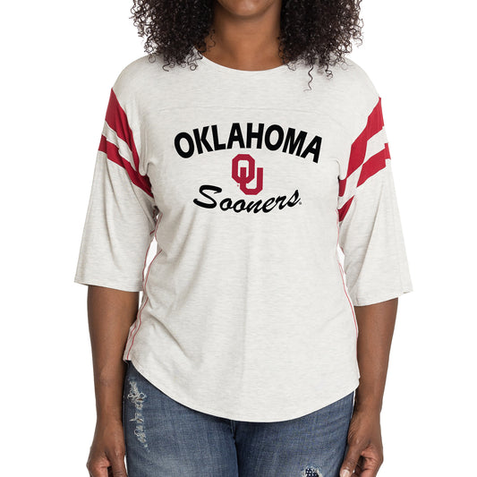 Women's  Ash Oklahoma Sooners Sabrina 3/4-Sleeve T-Shirt