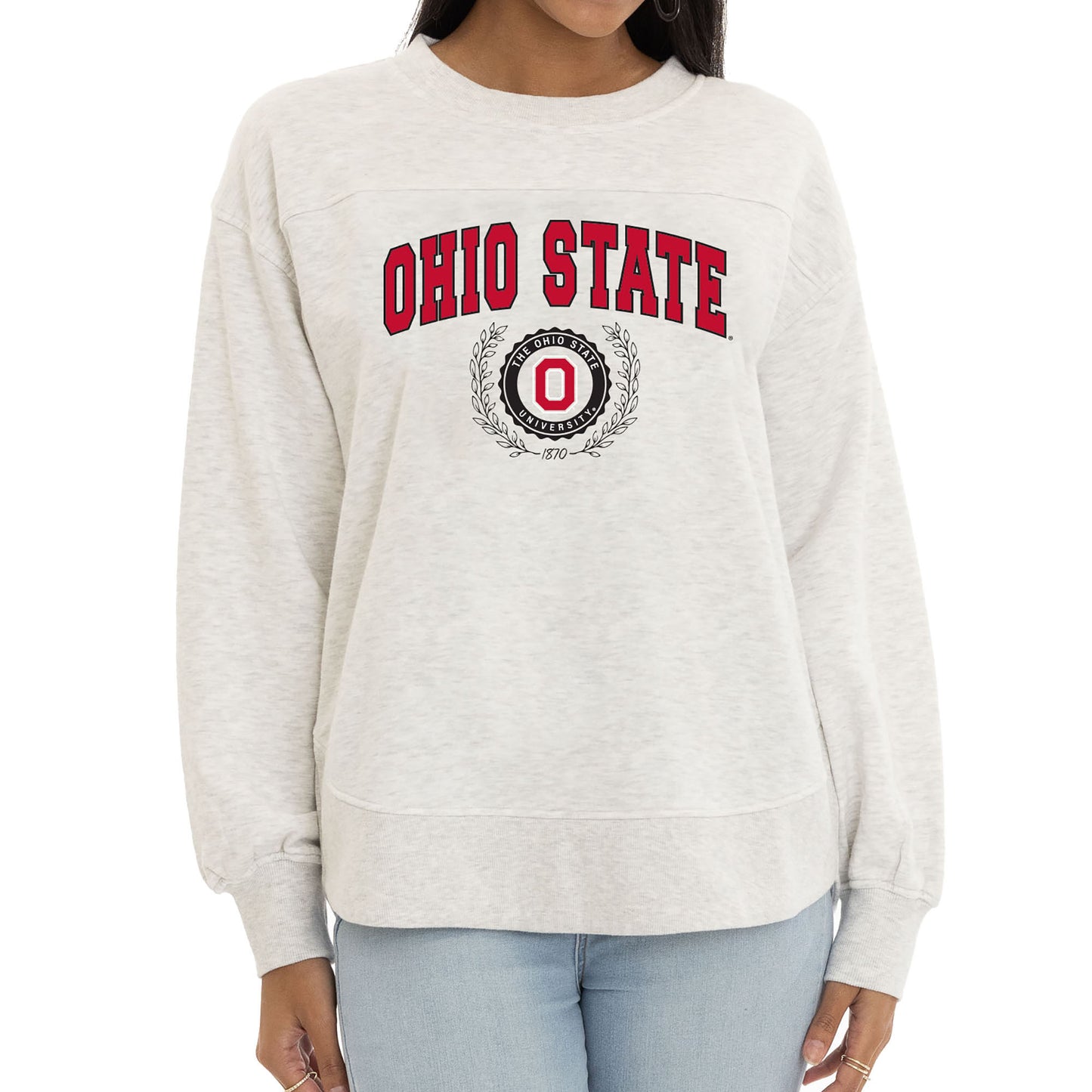 Women's  Ash Ohio State Buckeyes Yvette Pullover Sweatshirt