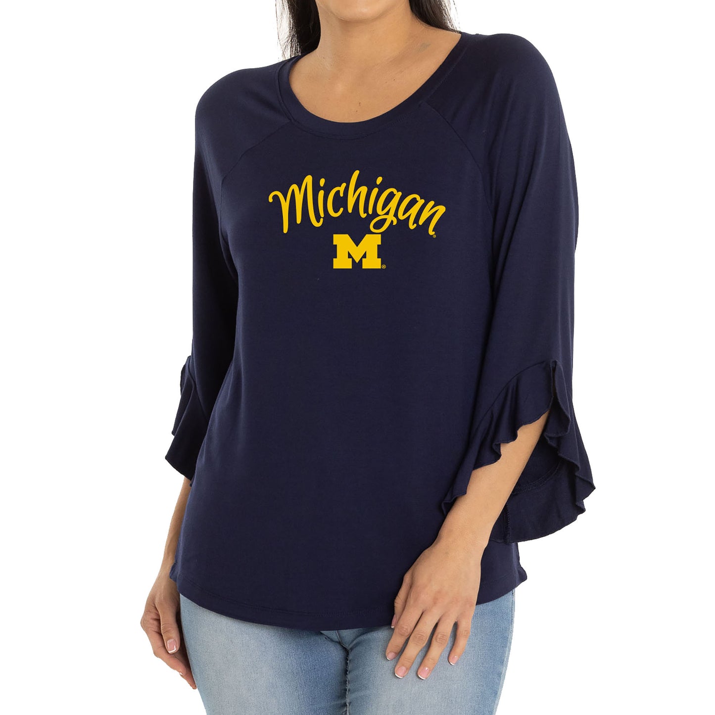 Women's  Navy Michigan Wolverines Renata 3/4-Sleeve T-Shirt