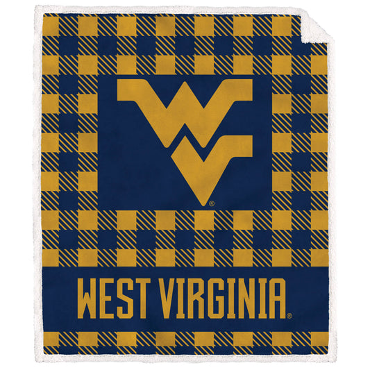 West Virginia Mountaineers 50" x 60" Buffalo Check Royal Plush Sherpa Blanket