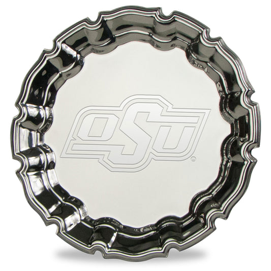 Oklahoma State Cowboys 10" Silver Plated Scrolled Edge Chippendale Tray