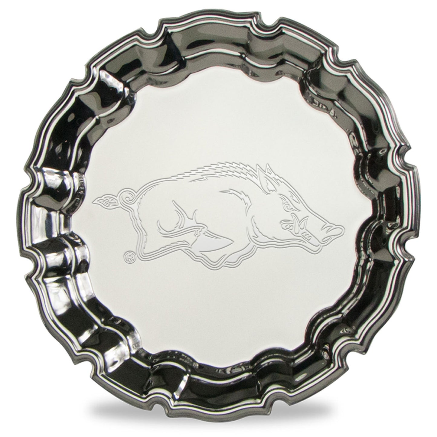 Arkansas Razorbacks 10" Silver Plated Scrolled Edge Chippendale Tray