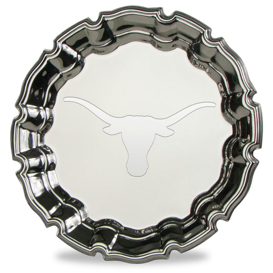 Texas Longhorns 10" Silver Plated Scrolled Edge Chippendale Tray