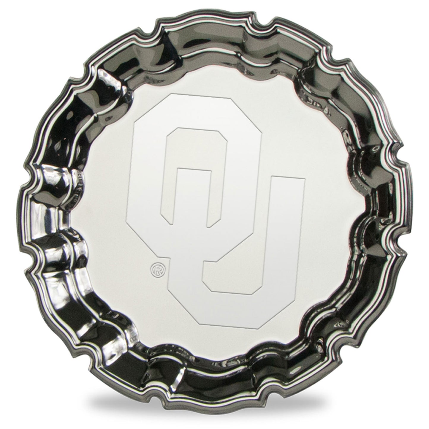 Oklahoma Sooners 10" Silver Plated Scrolled Edge Chippendale Tray