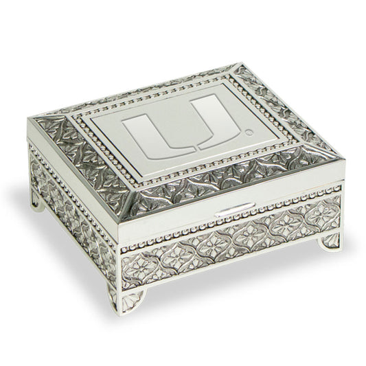 Miami Hurricanes 4.5" x 5" x 2.25" Silver Plated Emblematic Jewelry Box