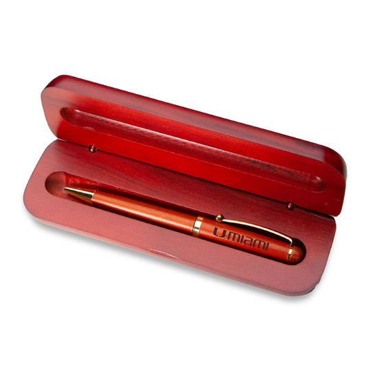 Miami Hurricanes Rosewood Pen & Case Set