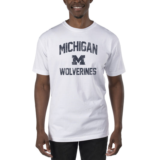 Men's Uscape Apparel White Michigan Wolverines Garment Dyed T-Shirt