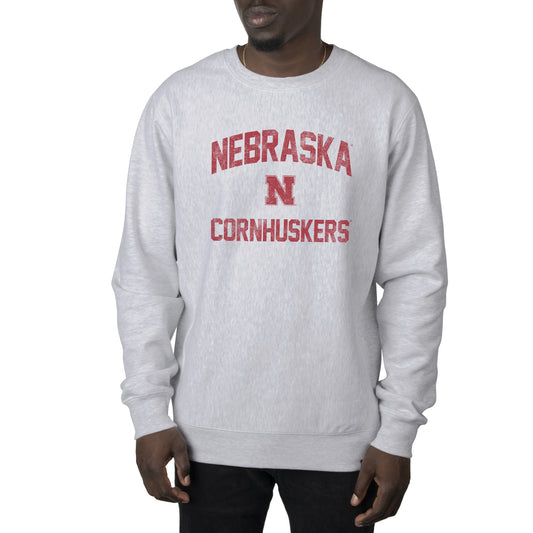 Men's Uscape Apparel Heather Gray Nebraska Huskers Premium Heavyweight Crew Neck Sweatshirt