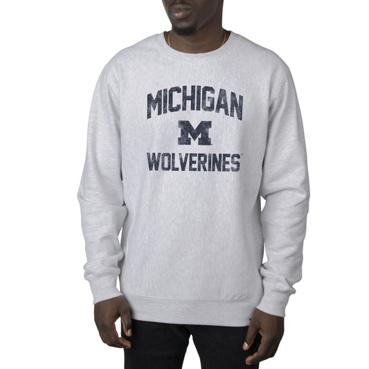 Men's Uscape Apparel Heather Gray Michigan Wolverines Premium Heavyweight Crew Neck Sweatshirt