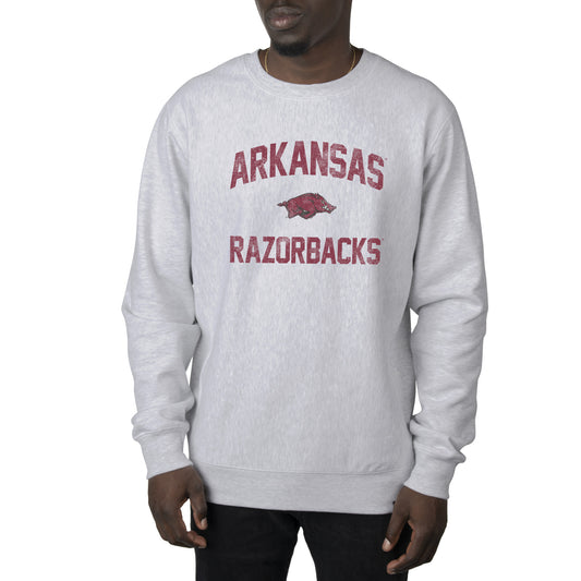 Men's Uscape Apparel Heather Gray Arkansas Razorbacks Premium Heavyweight Crew Neck Sweatshirt