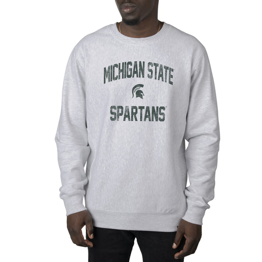 Men's Uscape Apparel Heather Gray Michigan State Spartans Premium Heavyweight Crew Neck Sweatshirt