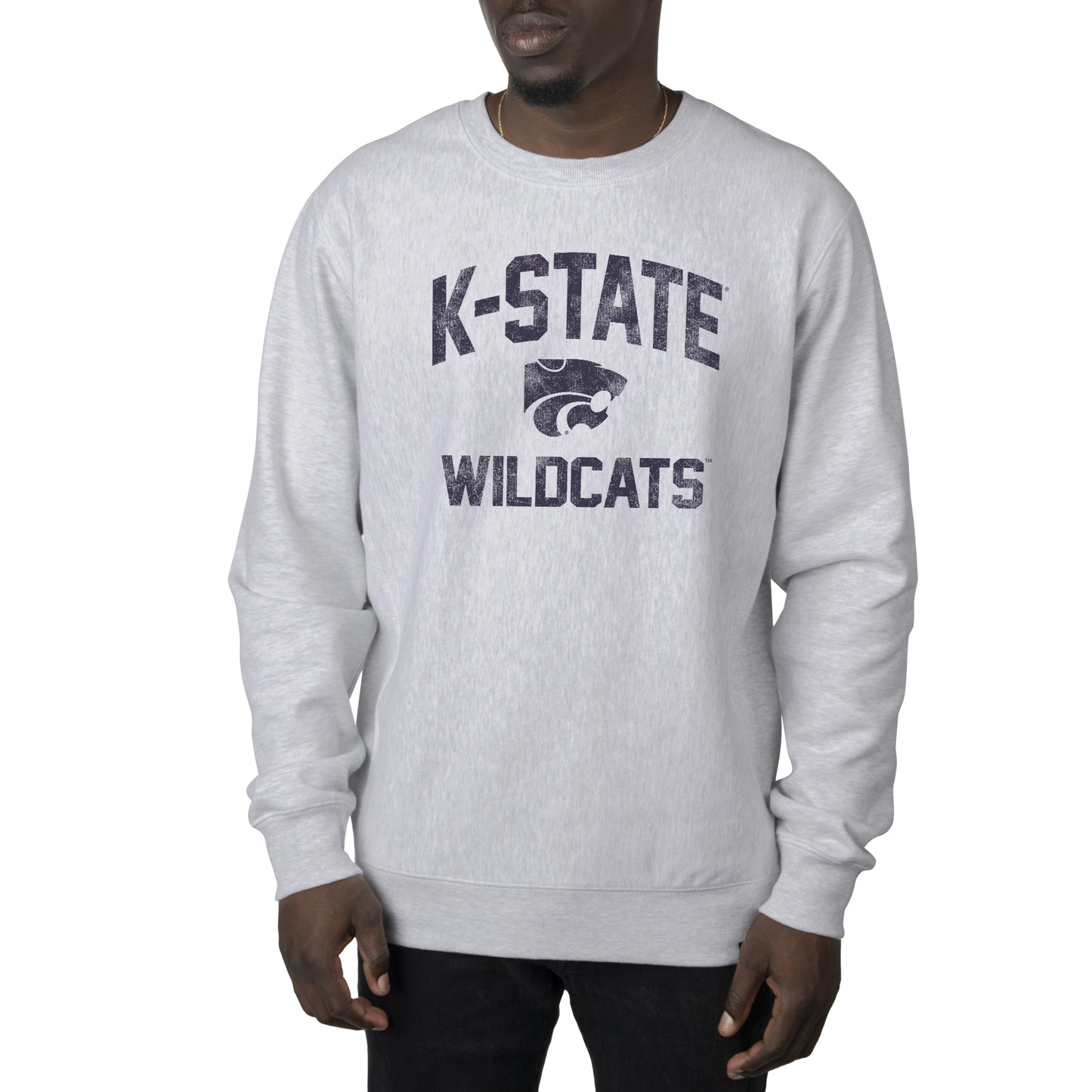 Men's Uscape Apparel Heather Gray Kansas State Wildcats Premium Heavyweight Crew Neck Sweatshirt