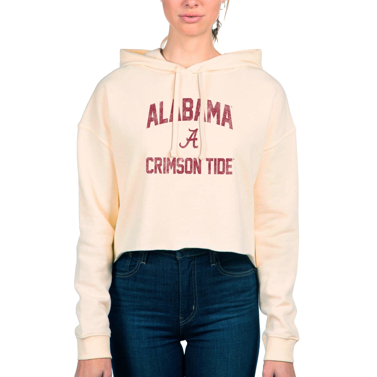 Women's Uscape Apparel Cream Alabama Crimson Tide Fleece Cropped Pullover Hoodie