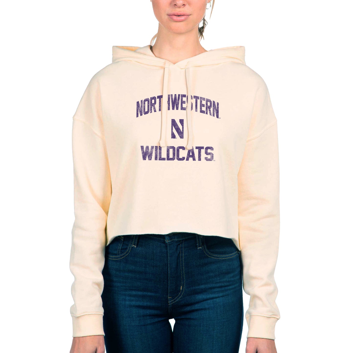 Women's Uscape Apparel Cream Northwestern Wildcats Fleece Cropped Pullover Hoodie