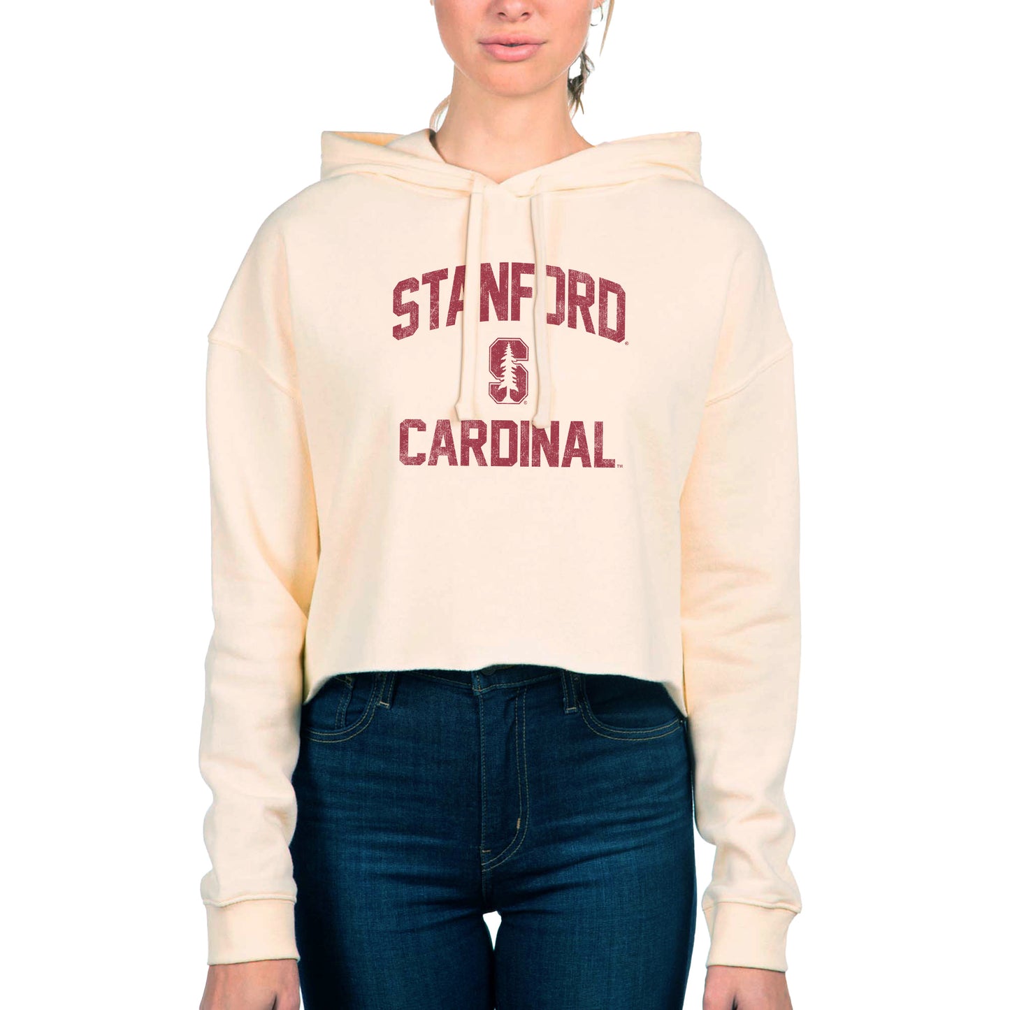 Women's Uscape Apparel Cream Stanford Cardinal Fleece Cropped Pullover Hoodie