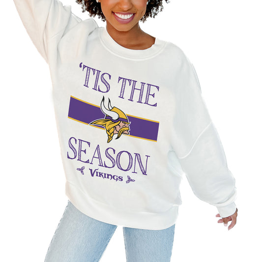 Women's Gameday Couture White Minnesota Vikings Take A Holiday Pullover Sweatshirt