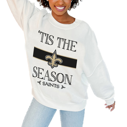 Women's Gameday Couture White New Orleans Saints Take A Holiday Pullover Sweatshirt