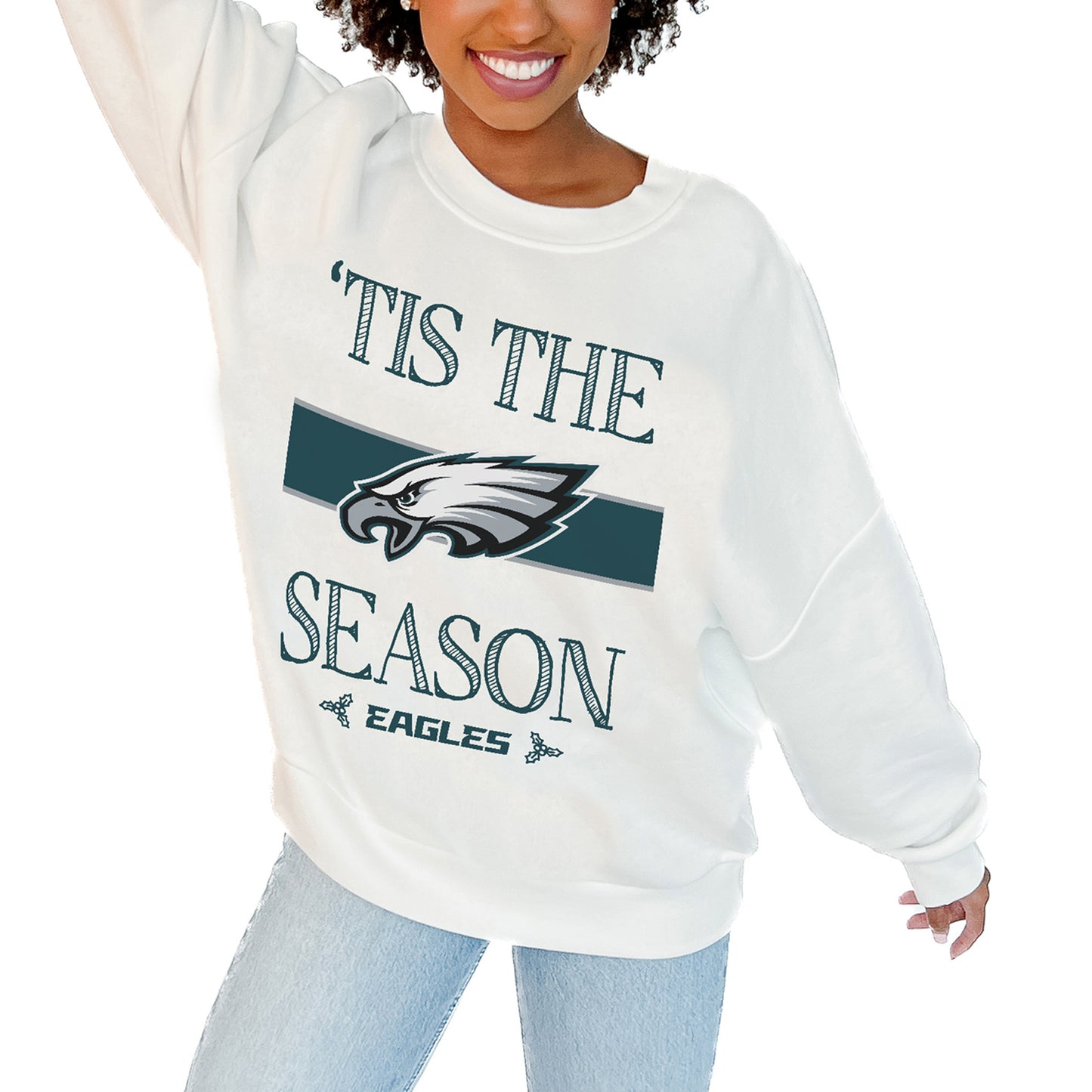 Women's Gameday Couture White Philadelphia Eagles Take A Holiday Pullover Sweatshirt