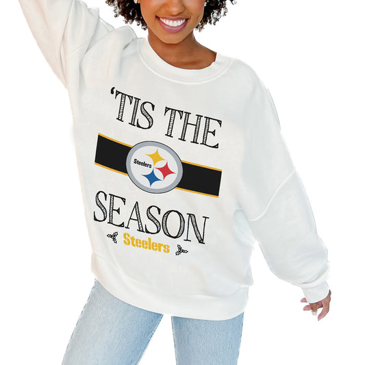 Women's Gameday Couture White Pittsburgh Steelers Take A Holiday Pullover Sweatshirt