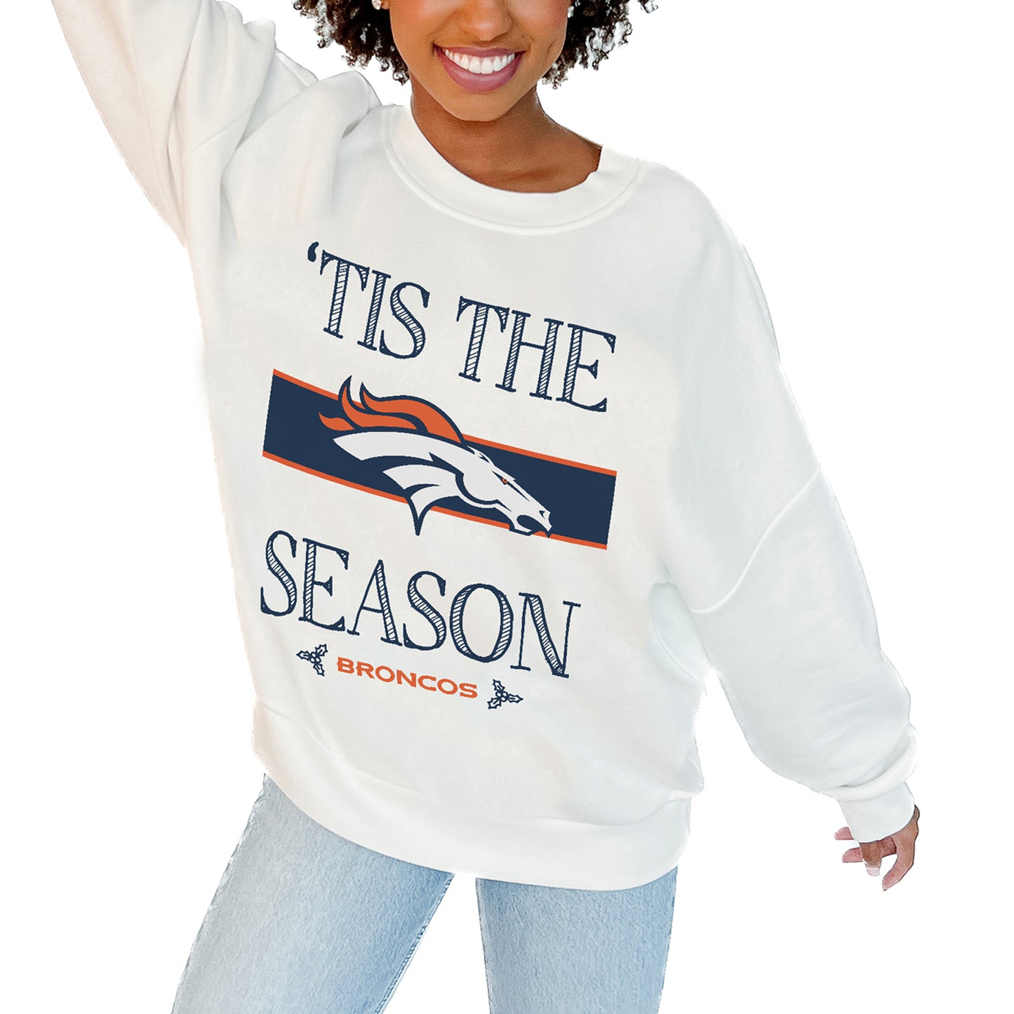 Women's Gameday Couture White Denver Broncos Take A Holiday Pullover Sweatshirt