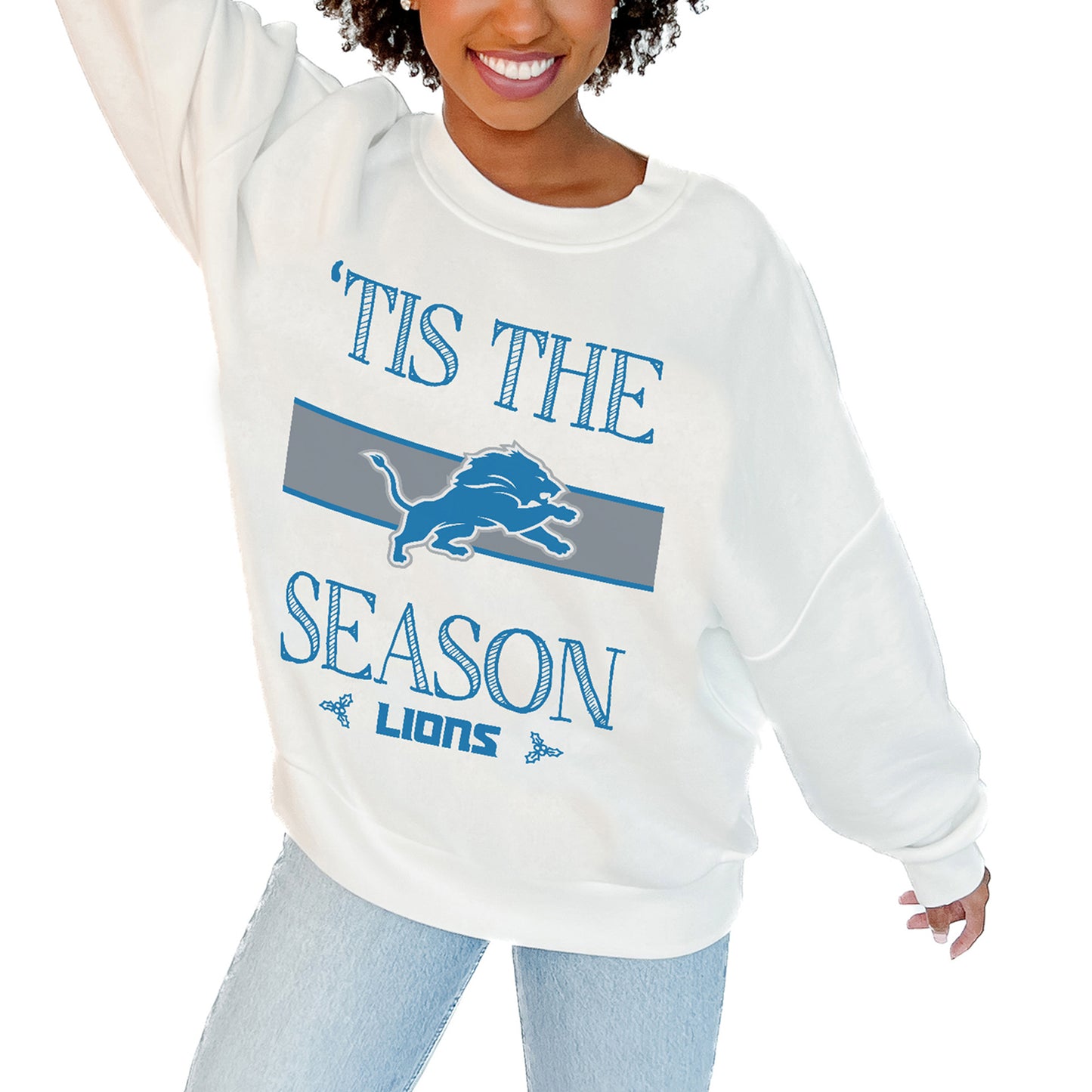 Women's Gameday Couture White Detroit Lions Take A Holiday Pullover Sweatshirt