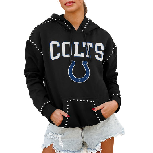 Women's Gameday Couture Black Indianapolis Colts Catch the Vibe Studded Pullover Hoodie