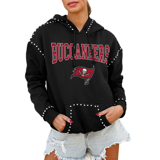 Women's Gameday Couture Black Tampa Bay Buccaneers Catch the Vibe Studded Pullover Hoodie