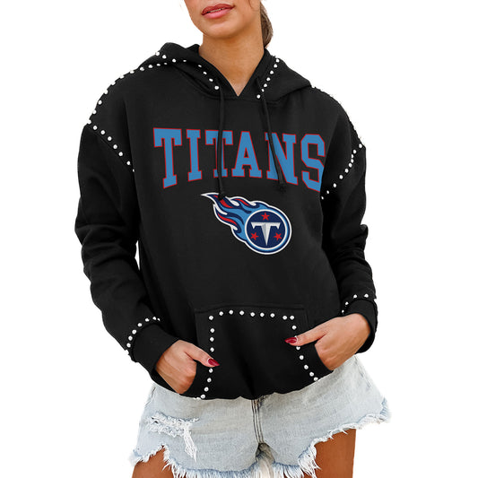 Women's Gameday Couture Black Tennessee Titans Catch the Vibe Studded Pullover Hoodie