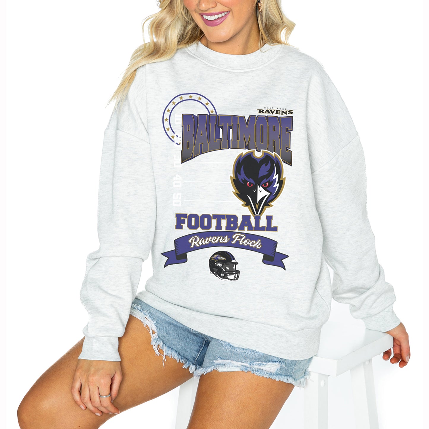 Women's Gameday Couture Ash Baltimore Ravens Run the Show Pullover Sweatshirt