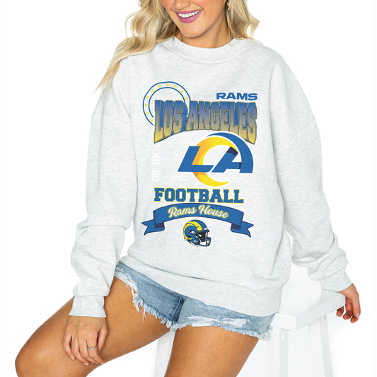 Women's Gameday Couture Ash Los Angeles Rams Run the Show Pullover Sweatshirt