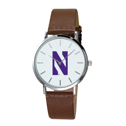 Men's  Brown Northwestern Wildcats Plexus Leather Watch