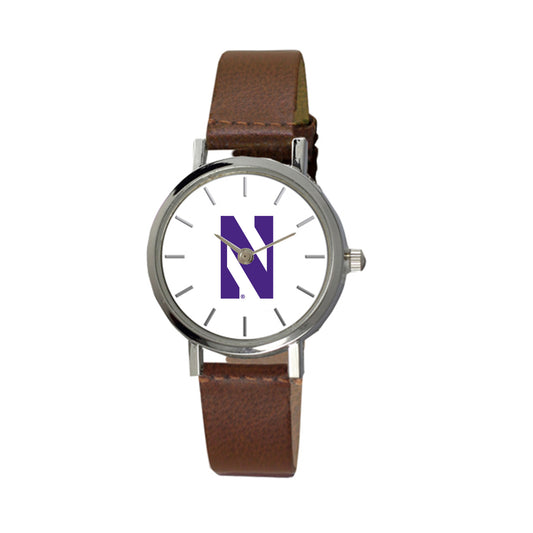 Women's  Brown Northwestern Wildcats Plexus Leather Watch