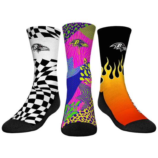 Youth Rock Em Socks Purple Baltimore Ravens Team Vibes Three-Pack Crew Socks Set