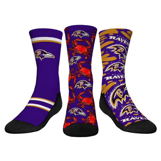 Youth Rock Em Socks  Baltimore Ravens Fan Favorite Three-Pack Crew Sock Set