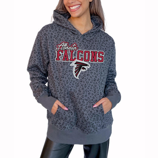 Women's Gameday Couture Gray Atlanta Falcons In The Spotlight Tonal Leopard Print Pullover Hoodie