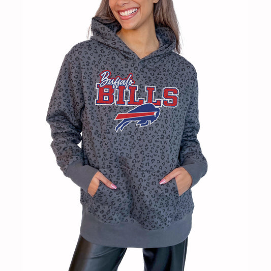 Women's Gameday Couture Gray Buffalo Bills In The Spotlight Tonal Leopard Print Pullover Hoodie