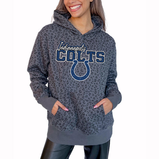 Women's Gameday Couture Gray Indianapolis Colts In The Spotlight Tonal Leopard Print Pullover Hoodie