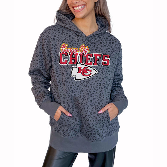 Women's Gameday Couture Gray Kansas City Chiefs In The Spotlight Tonal Leopard Print Pullover Hoodie