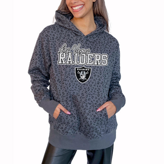 Women's Gameday Couture Gray Las Vegas Raiders In The Spotlight Tonal Leopard Print Pullover Hoodie