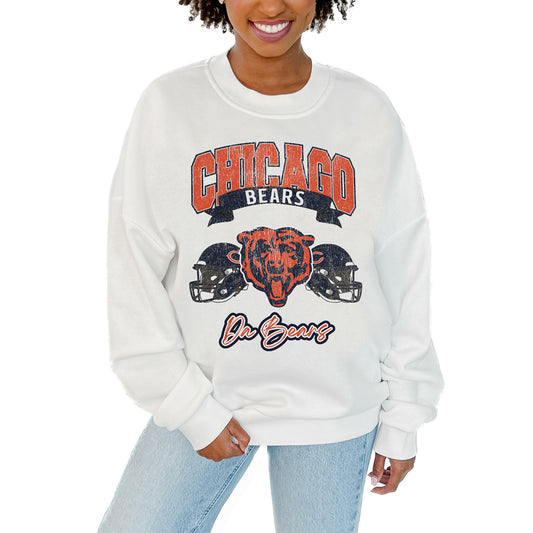 Women's Gameday Couture White Chicago Bears Passing Time Pullover Sweatshirt